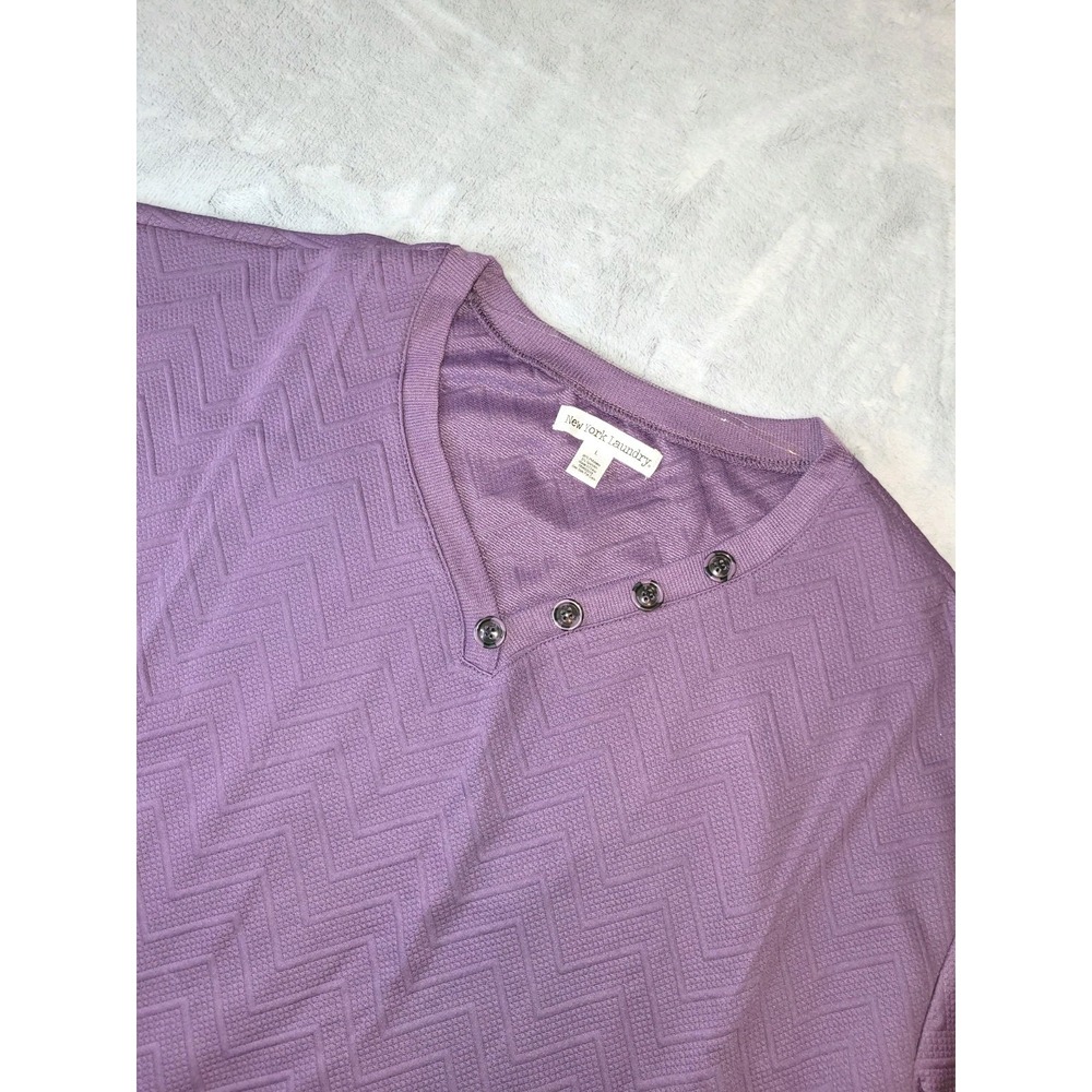 New York Laundry Womens Large Purple Short Sleeve Textured Top Blouse Shirt